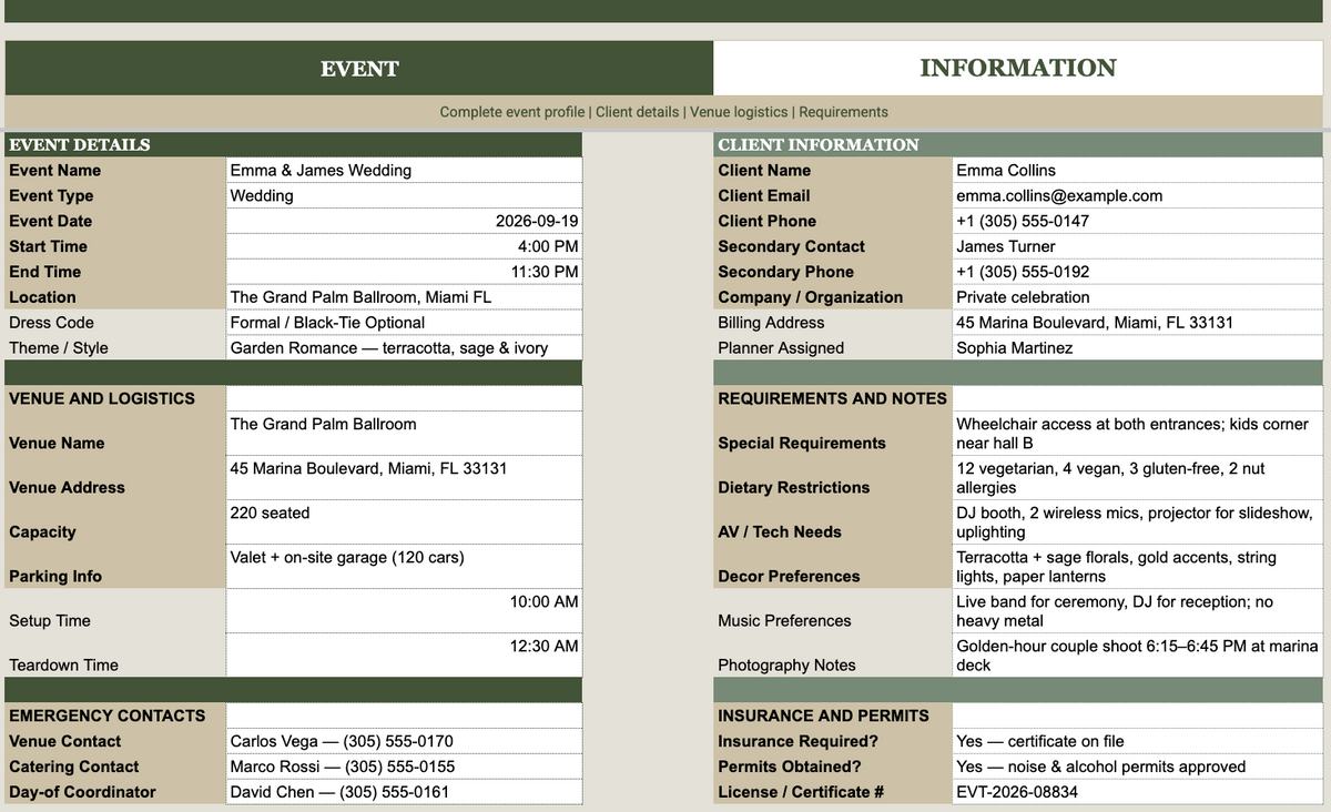 Ultimate Event Google Sheets Planner