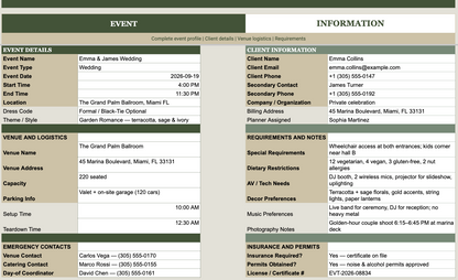 Ultimate Event Google Sheets Planner