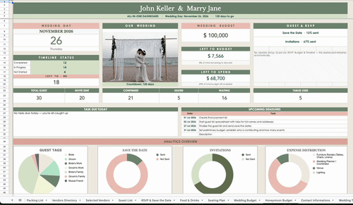 Wedding Planner Spreadsheet for Google Sheets + Bonus Interactive Desktop App