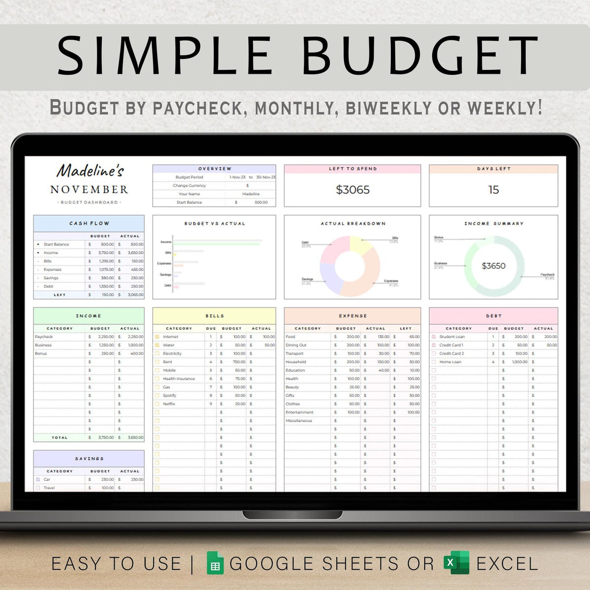 Budget Planner Spreadsheet for Google Sheets