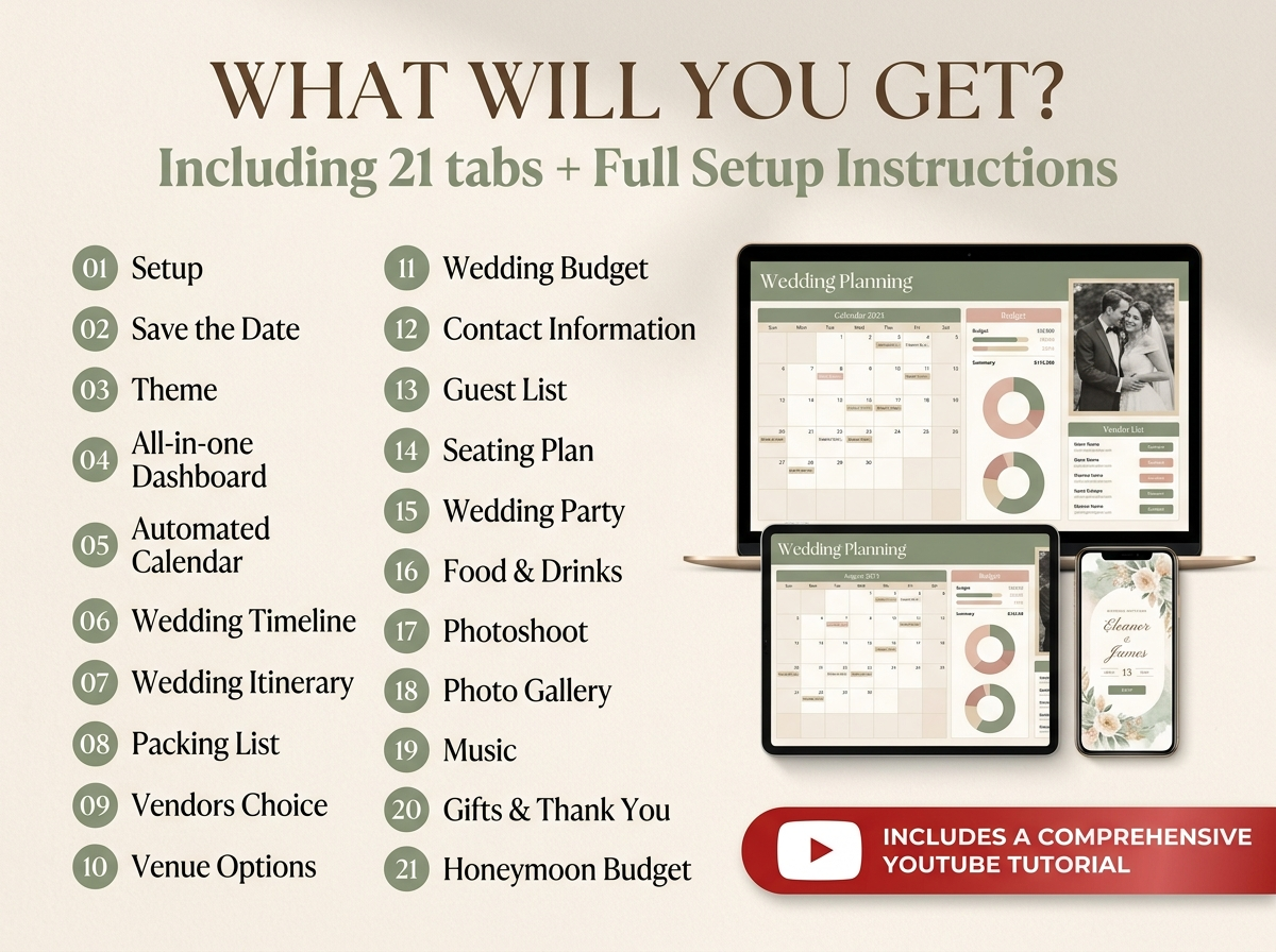 Wedding Planner Spreadsheet for Google Sheets + Bonus Interactive Desktop App