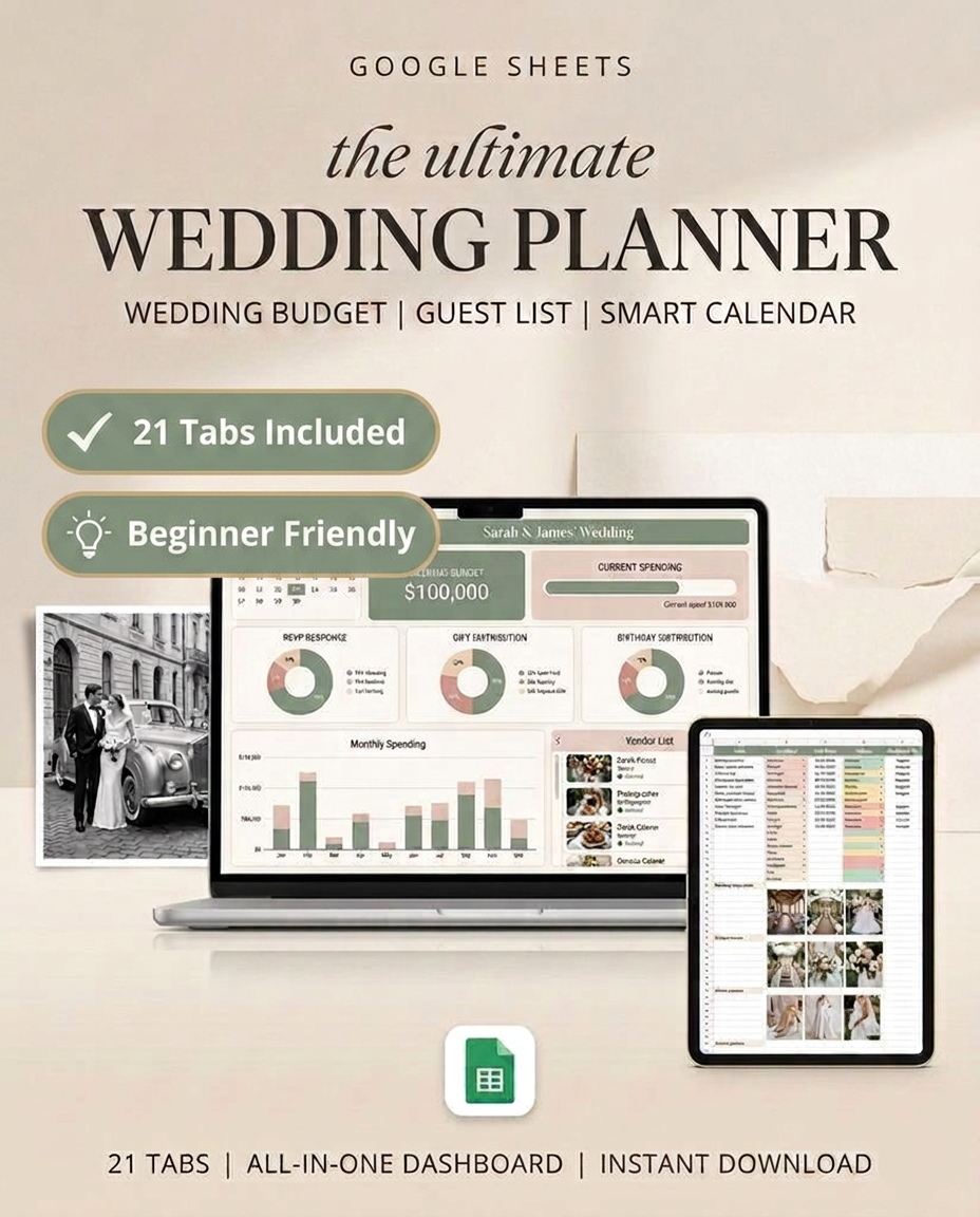 Wedding Planner Spreadsheet for Google Sheets + Bonus Interactive Desktop App